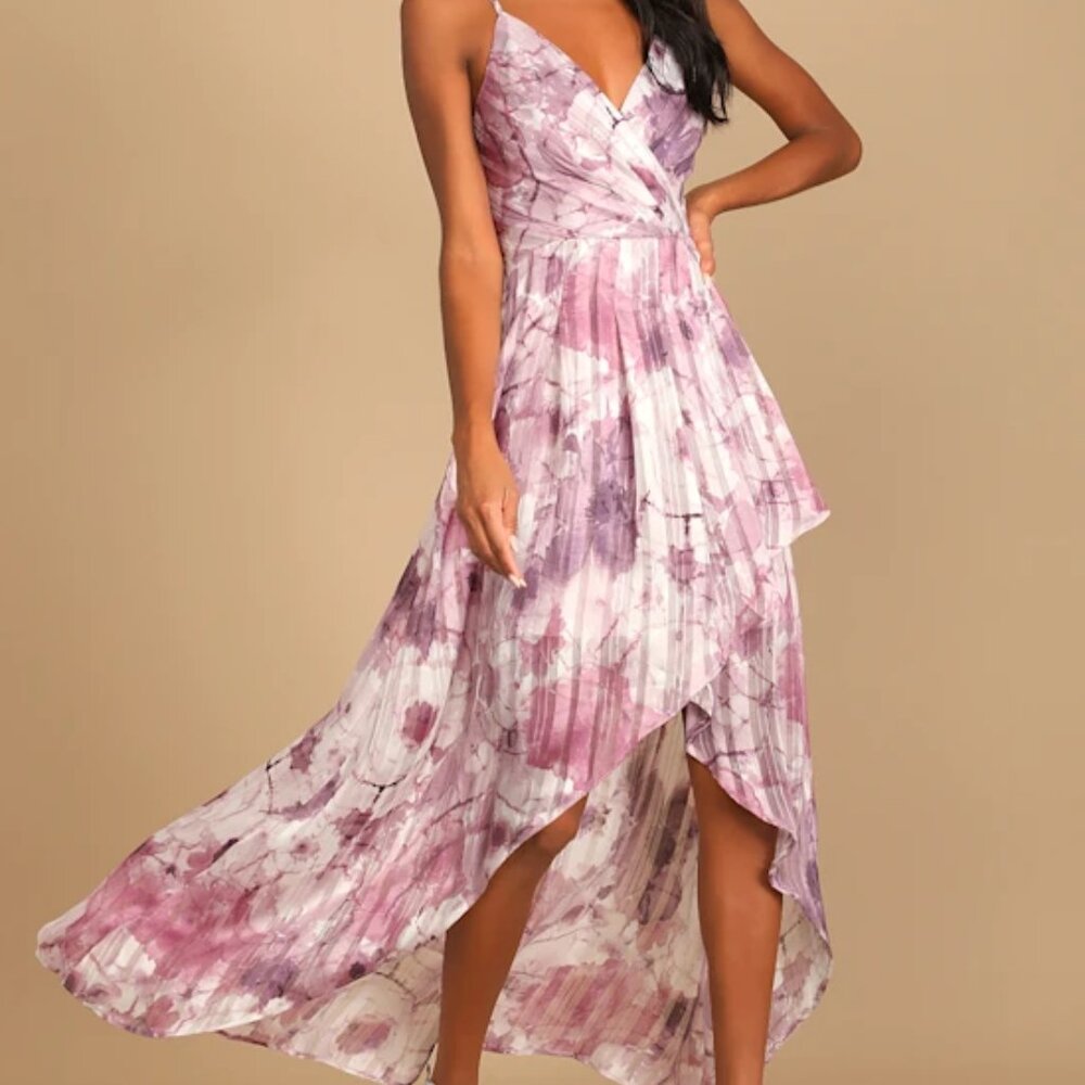 NWT Lulus An Enchanting Dream Purple Multi Print High-low Maxi Dress - Size M